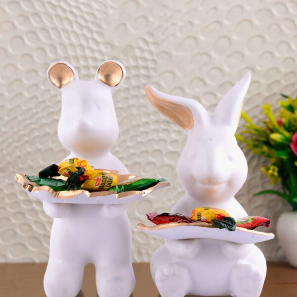 Set of 2 Rabbits in White Decorative Showpiece for Home Decor Showpiece | Home Kitchen Decor | Office Decorative Item - 13 cm