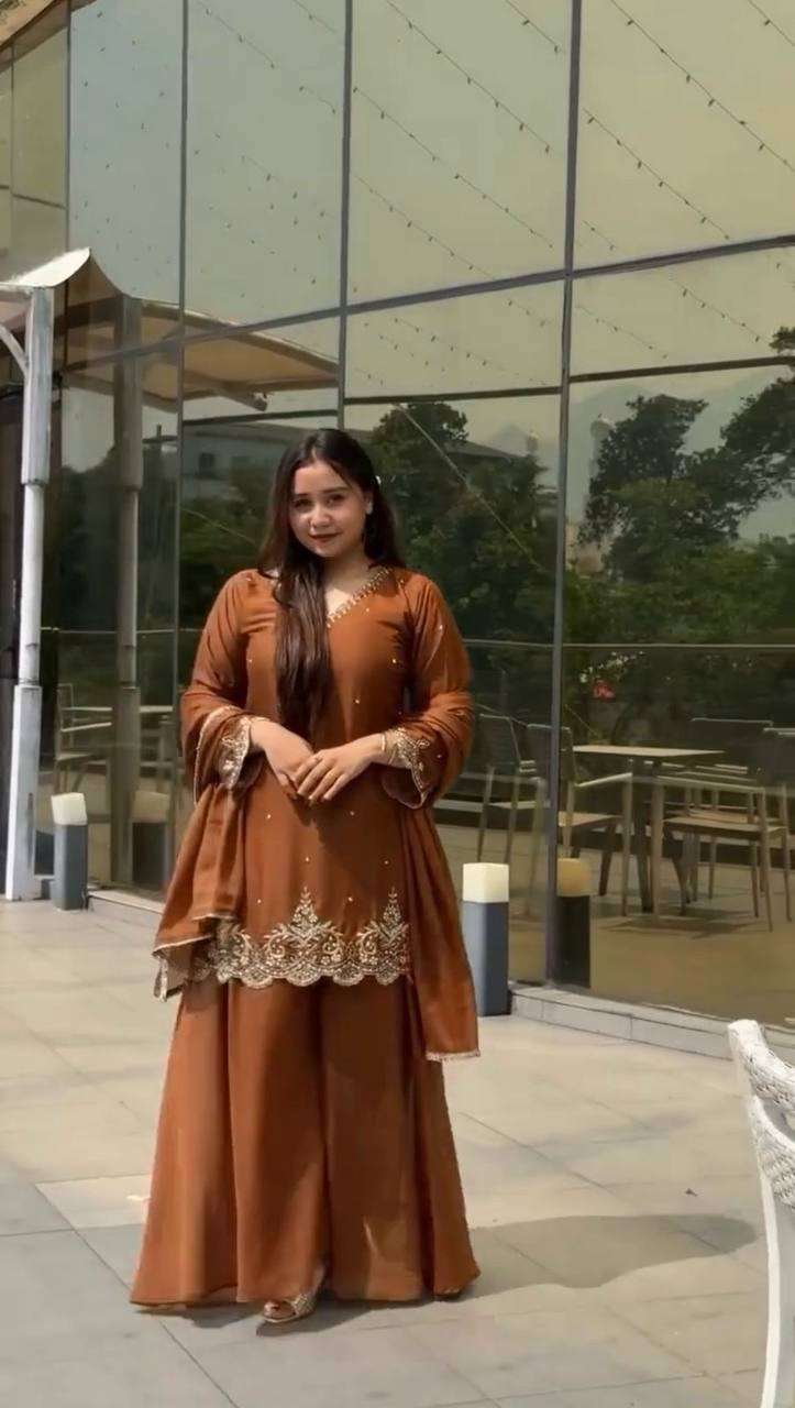 Women's Georgette Sequence Moti Work Straight Kurti With Salwar and Dupatta Set - Image 4