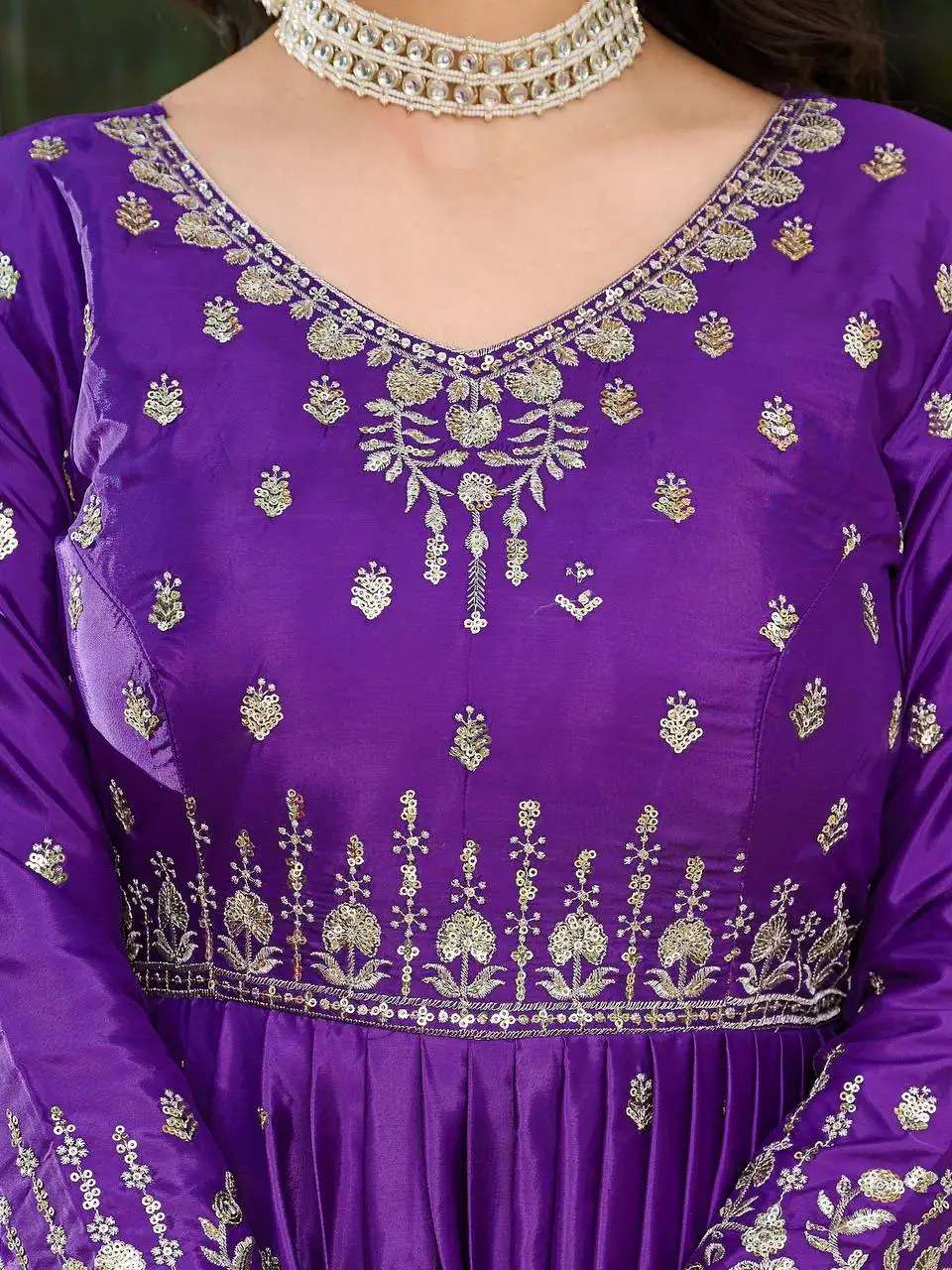 Women's American Silk Sequence Embroidery Long Anarkali Kurti (Gown) With Dupatta - Image 5