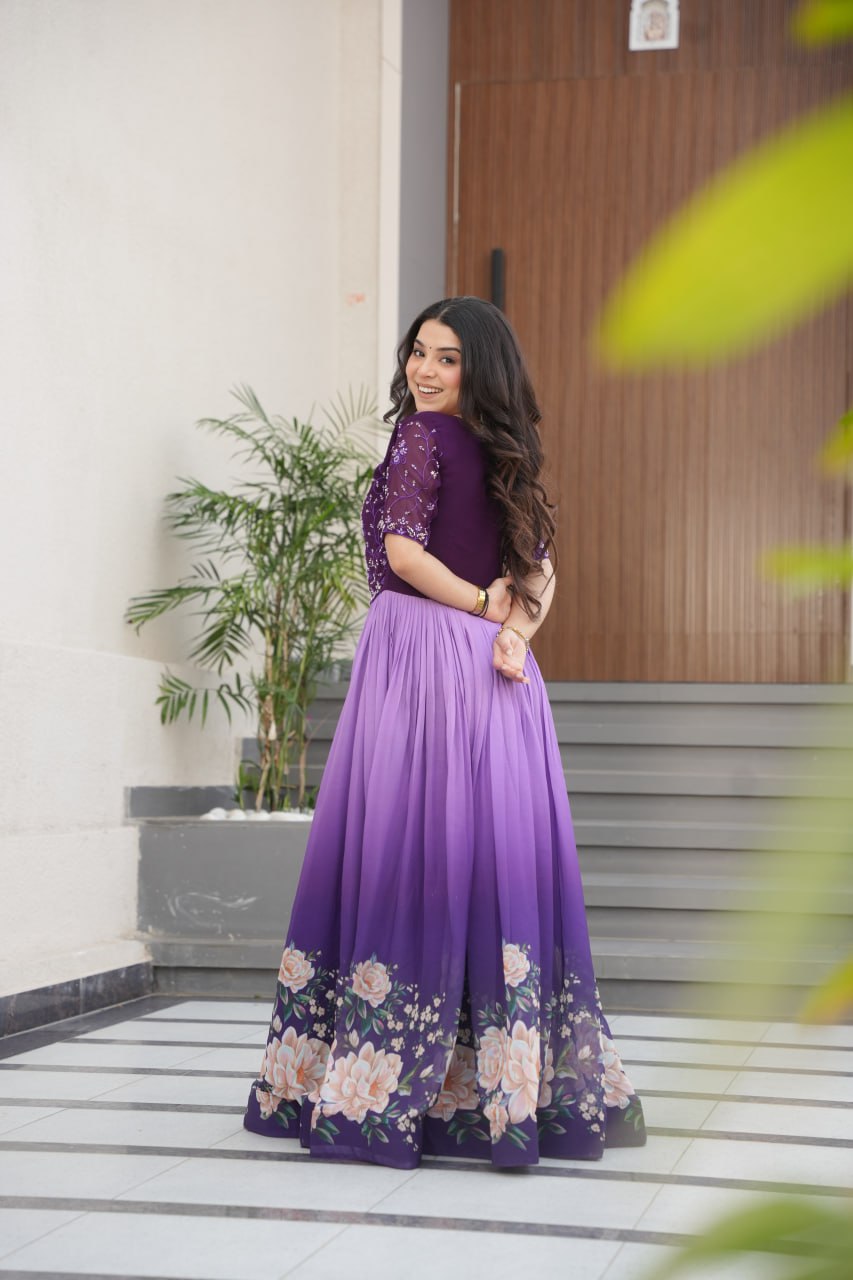 Women's Cotton Floral Printed Anarkali Gown Dress with Embellished Bodice β Party Wear - Image 3