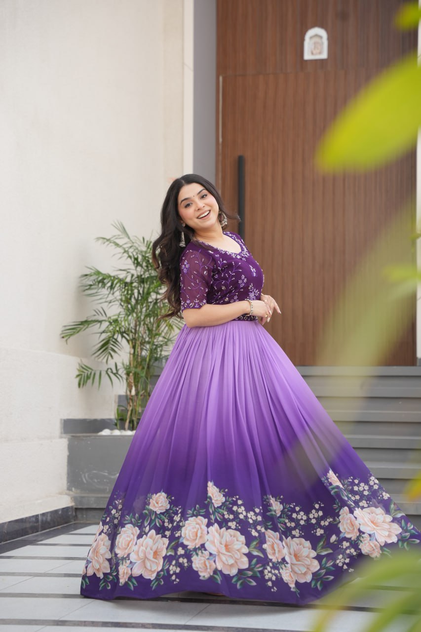 Women's Cotton Floral Printed Anarkali Gown Dress with Embellished Bodice β Party Wear - Image 17