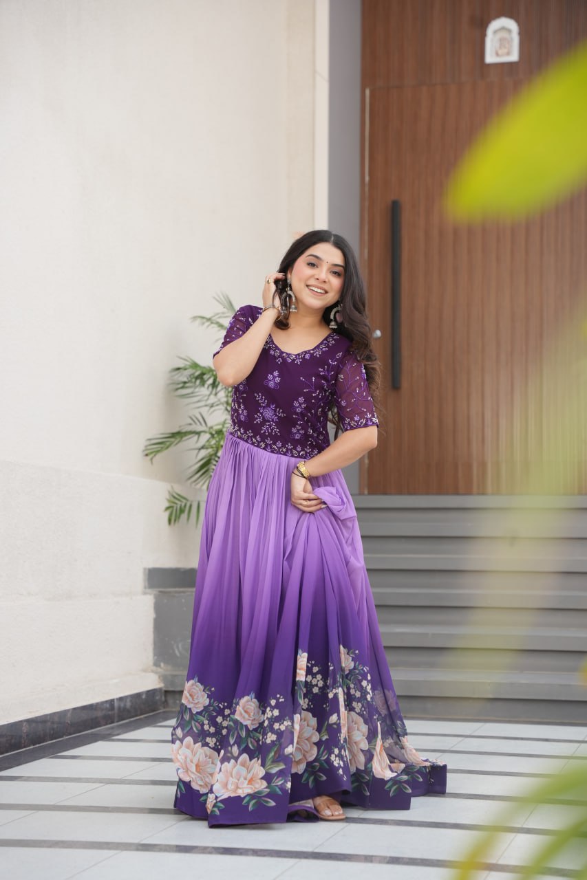 Women's Cotton Floral Printed Anarkali Gown Dress with Embellished Bodice β Party Wear - Image 18