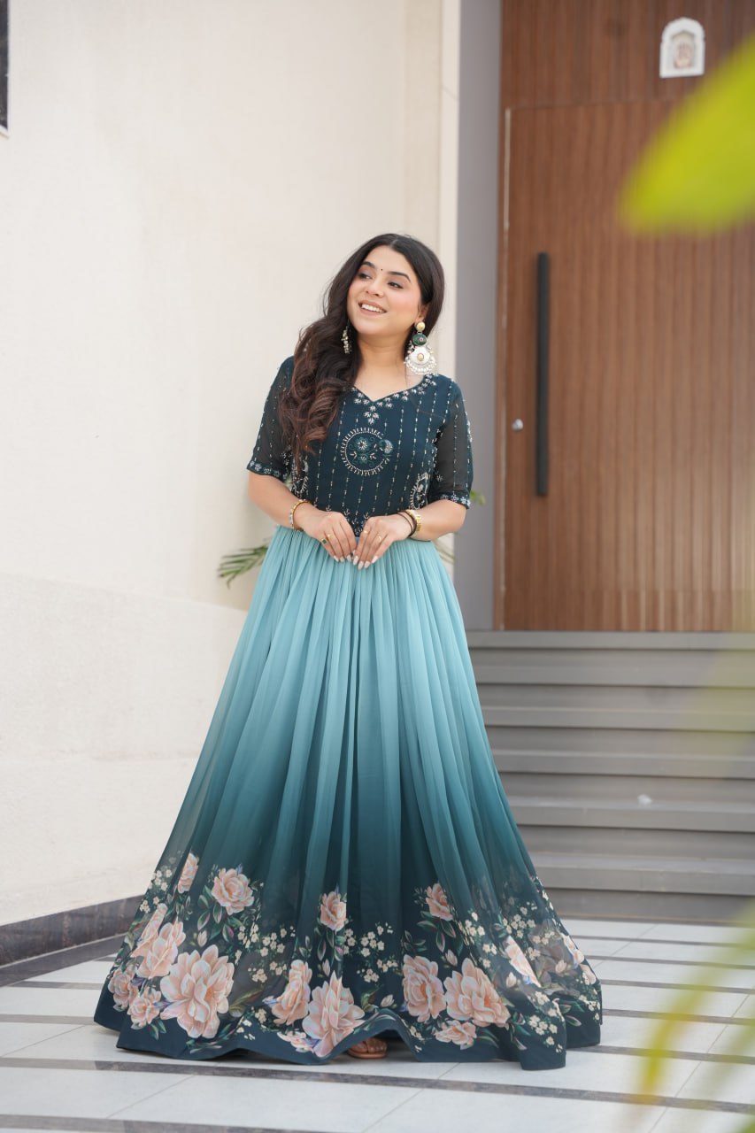 Women's Cotton Floral Printed Anarkali Gown Dress with Embellished Bodice β Party Wear - Image 23