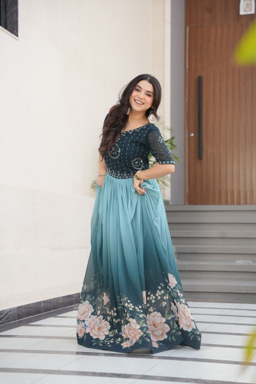 Women's Cotton Floral Printed Anarkali Gown Dress with Embellished Bodice β Party Wear - Image 24