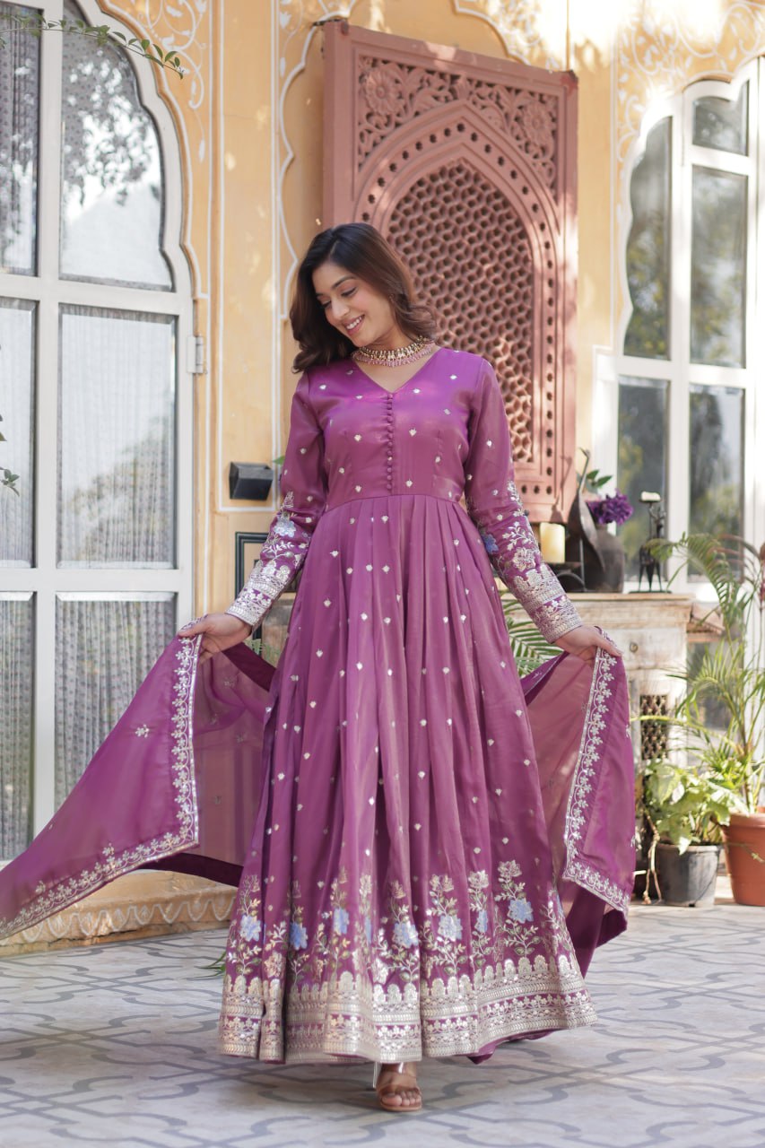Women's Cotton Embroidered Anarkali Gown With Dupatta Set β Festive Wear - Image 8