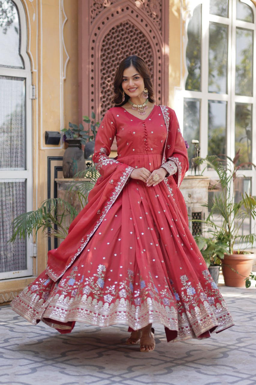 Women's Cotton Embroidered Anarkali Gown With Dupatta Set β Festive Wear - Image 15
