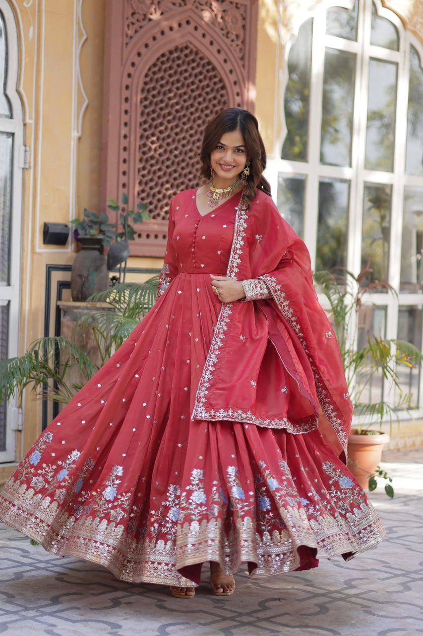 Women's Cotton Embroidered Anarkali Gown With Dupatta Set β Festive Wear - Image 18