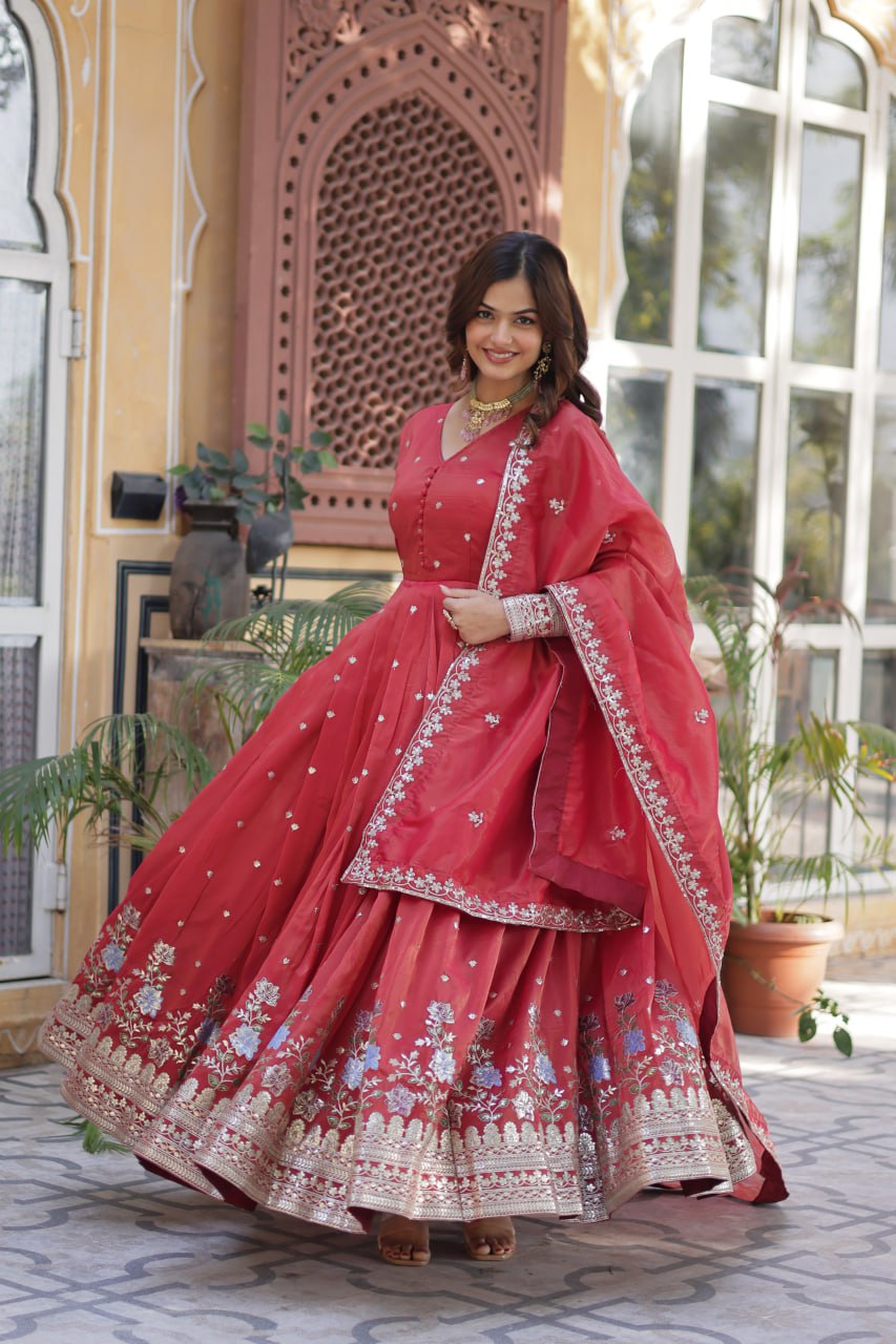 Women's Cotton Embroidered Anarkali Gown With Dupatta Set β Festive Wear - Image 19