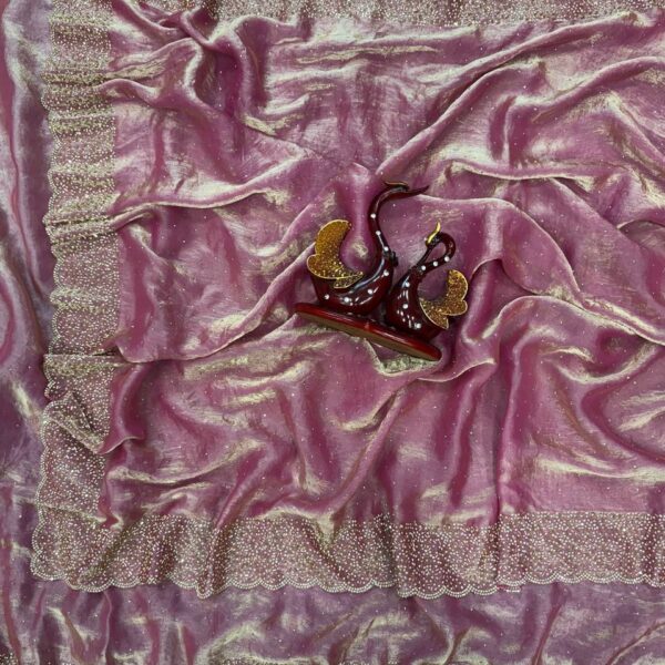 Women's Shimmering Ice Blue Georgette Saree with All-Over Diamond & Sequin Embellishments β Complete with Heavily Worked Border for Festive & Wedding Wear