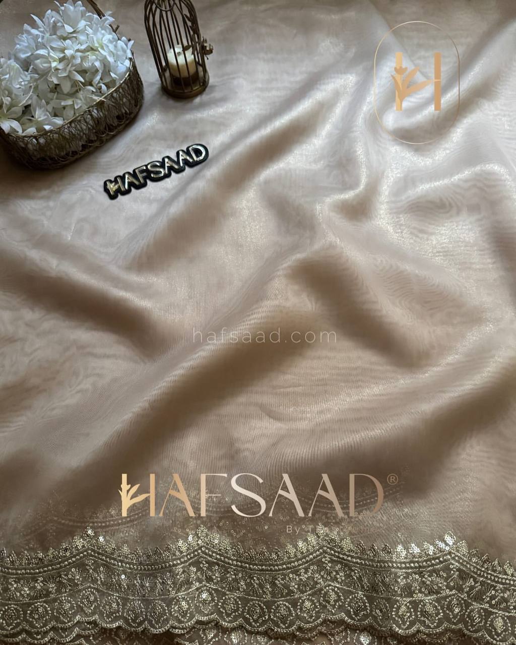 Luxurious Ivory Organza Dupatta with Heavy Golden Sequin & Zari Cutwork Border β Perfect for Weddings & Festive Layering - Image 10