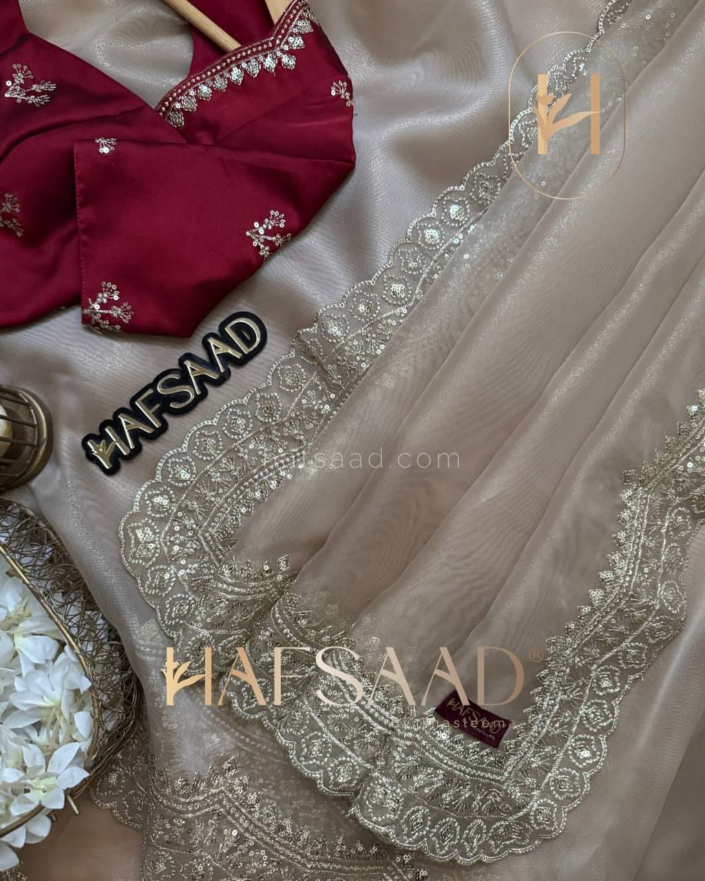 Luxurious Ivory Organza Dupatta with Heavy Golden Sequin & Zari Cutwork Border β Perfect for Weddings & Festive Layering - Image 9