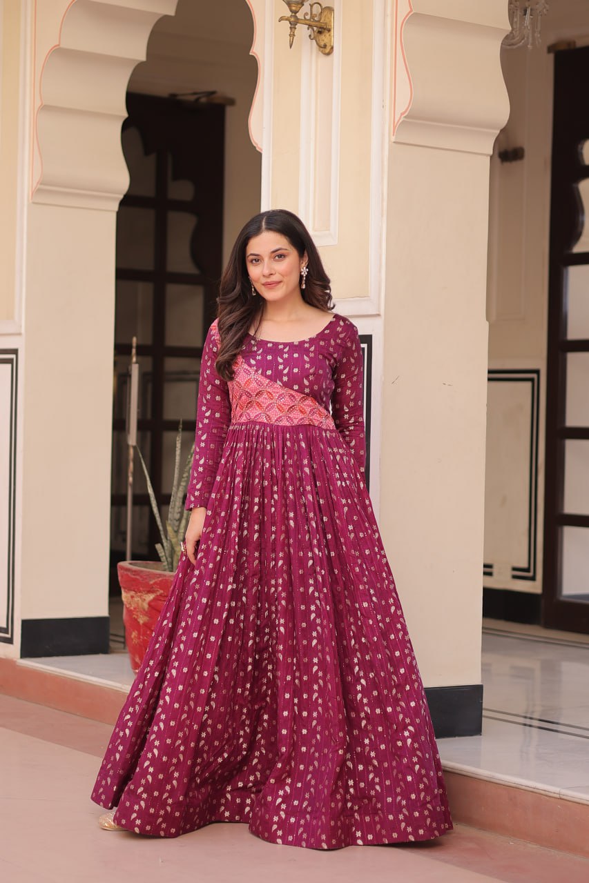 Women's Cotton Printed Anarkali Gown Dress with Embroidered Yoke Design - Image 12