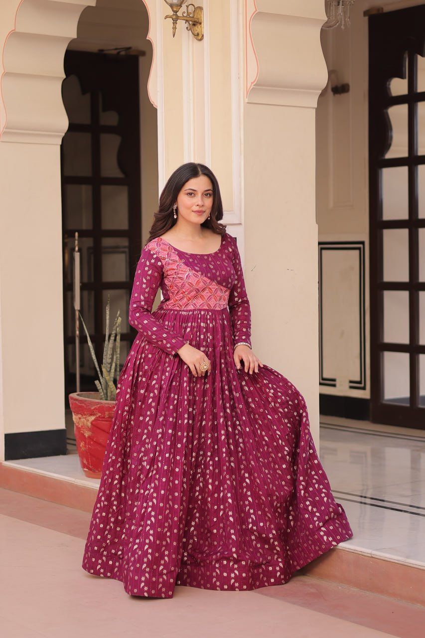 Women's Cotton Printed Anarkali Gown Dress with Embroidered Yoke Design - Image 18
