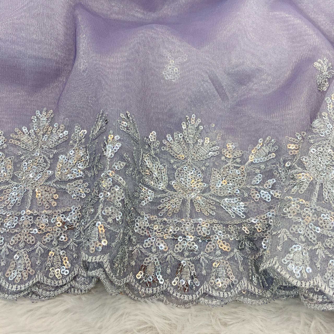 Women's Dreamy Lavender Twill Net Saree with All-Over Silver Sequin & Thread Embroidery β Complete with Heavily Worked Border for Festive & Wedding Wear - Image 2