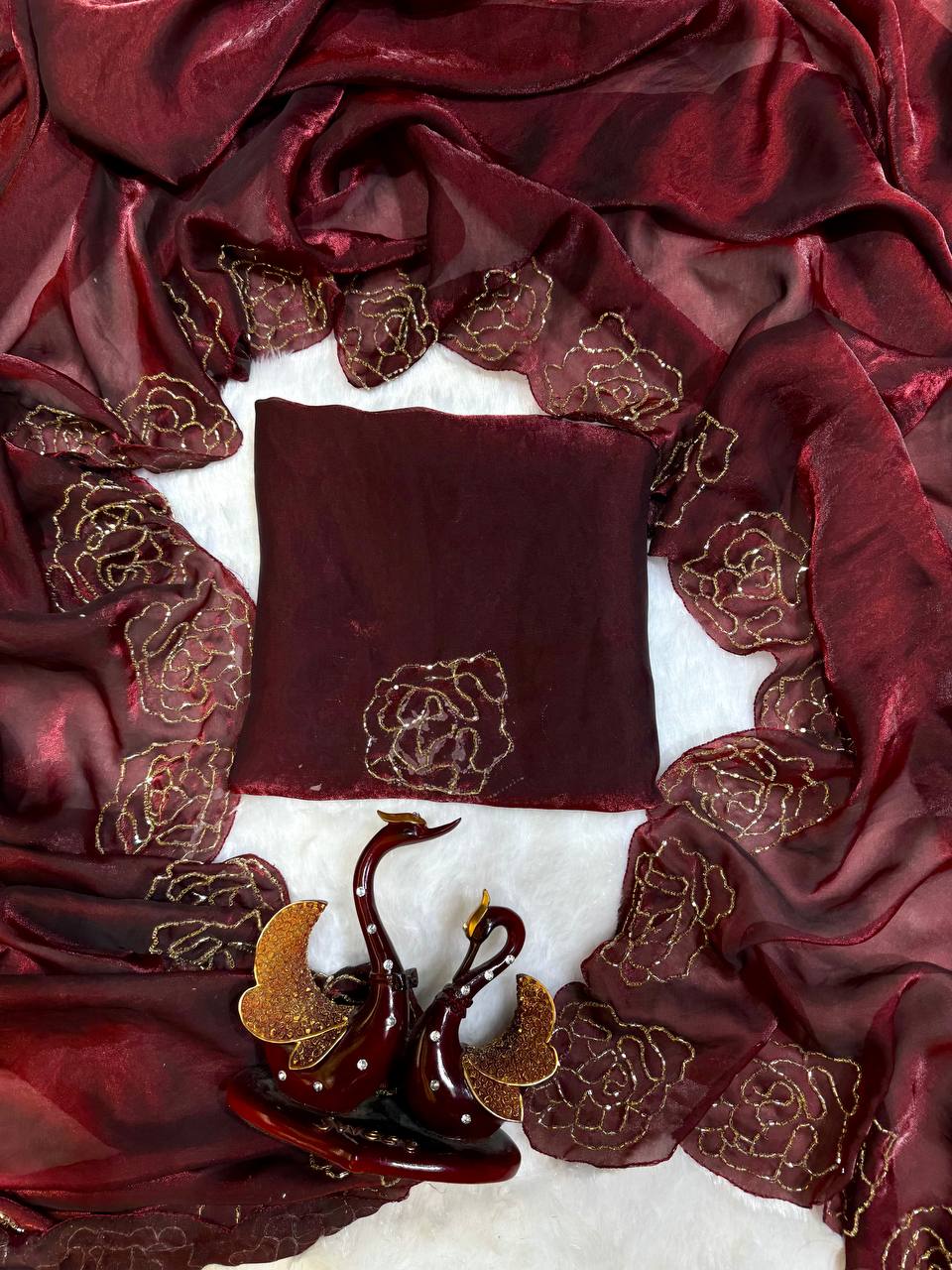 Women's Pure Soft Fendy Satin Saree with Full Floral Handwork Design & Running Blouse Piece β Available in Multiple Colors for Festive & Casual Wear - Image 11